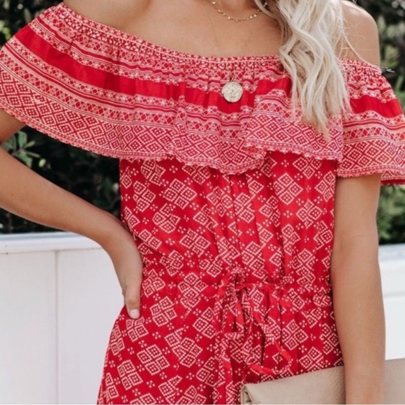 Talisman | Vici red Maisie print off the shoulder maxi dress Women’s size XS - Picture 6 of 13